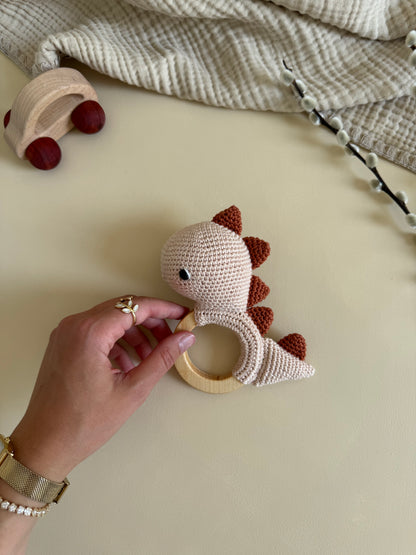 Handgemaakt rammelaar met bijtring - Dinosaur