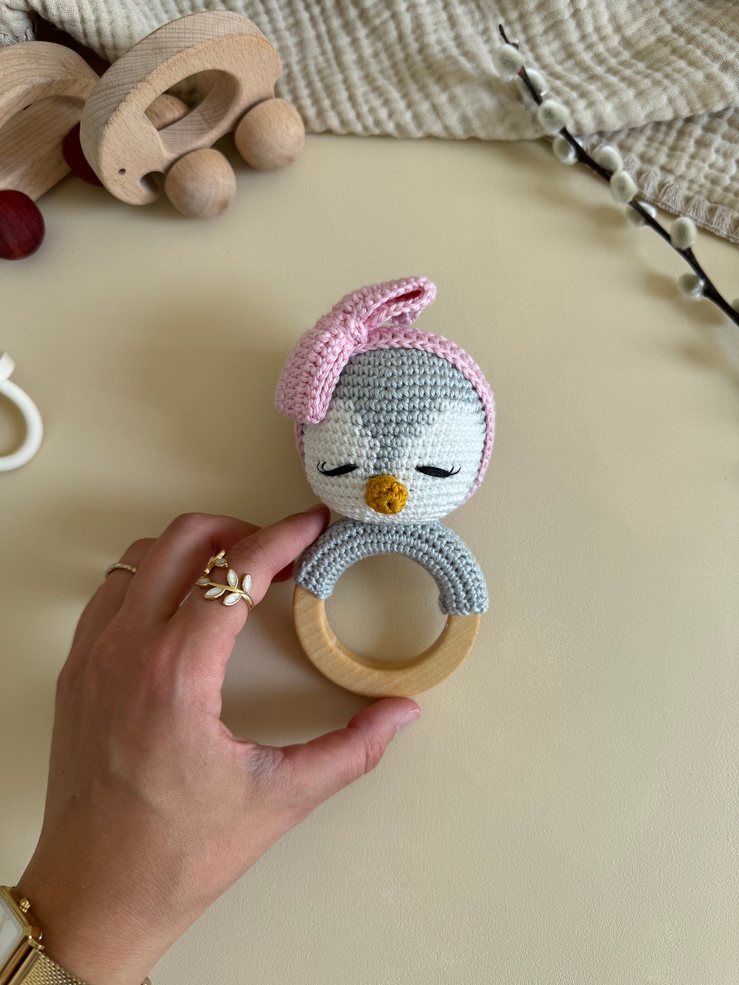 Handgemaakt rammelaar met bijtring - Penguin